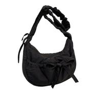 [Psdndeww] Sac à bandoulière pour femme, joli nœud sous les bras, style coréen, sac à provisions, sac à bandoulière avec cordon de serrage, Noir/blanc