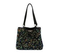 [Psdndeww] Sac à main de grande capacité pour femmes filles sac à bandoulière étincelant mode shopping rendez-vous sac à paillettes sous les bras, Noir