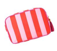 Psdndeww Trousse de maquillage à pompons avec plusieurs compartiments pour voyage et utilisation quotidienne en 6 couleurs élégantes, Rouge, Beauté de masse