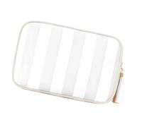 Psdndeww Trousse de maquillage à pompons avec plusieurs compartiments pour voyage et utilisation quotidienne en 6 couleurs élégantes, Blanc/gris, Beauté de masse