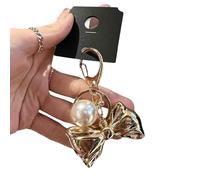 Psdndeww Unique Multi-Usages Villes Keychain Contemporain Perles Gris Porte-clés Coeur Élégant Pendentif Bowknot Pendentif Porte-clés Charme