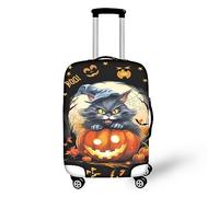 Psesaysky Housse de bagage avec fermeture éclair dissimulée pour valise de 45,7 à 81,3 cm, nettoyage facile, Chat Halloween, S(Fit 18-21 inch luggage)