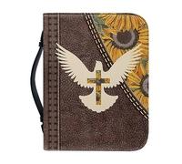 Psesaysky Housse de bible d'automne en forme de croix et de tournesol pour homme, étui de transport multifonction pour marque-page de la Bible, grande couverture de Bible avec fermeture éclair et