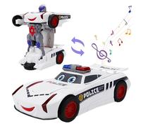 PSFDEWT Toy de la Voiture de Police Toy Transformable Rotation à 360 degrés VOINE Robot DRIFFING avec des Batteries LED et du Son à télécommande pour Les Enfants pour garçons, pour Les garçons
