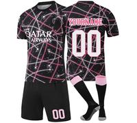 PSG Maillot de Football Personnalisé avec Nom Nombre, Paris Ensemble de Foot Entraînement T-Shirt Short et Chaussettes pour Garçon Et Homme