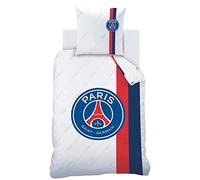 PSG Retro White Parure de Lit | Housse de Couette Enfant 1 Personne 140x200 cm + 1 Taie d'oreiller 63x63 cm Imprimées Reversibles | 100% Coton | Oeko-TEX | Blanc