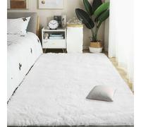 PSHCEE Grand Tapis de Salon 180 x 210 cm Antidérapant, Doux Au Toucher, en Fausse Fourrure Salon Longs Tapis Moderne pour Chambre Canapé Natte, Blanc