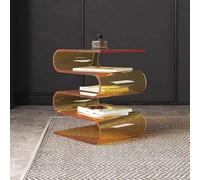 PSHCEE Table Basse Moderne en Acrylique Transparent en Forme de S, Table d'appoint avec Rangement pour Livres et Magazines, Chevet pour Salon, Chambre ou Bureau, Orange
