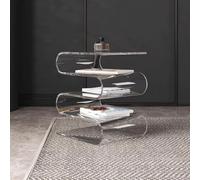 PSHCEE Table Basse Moderne en Acrylique Transparent en Forme de S, Table d'appoint avec Rangement pour Livres et Magazines, Chevet pour Salon, Chambre ou Bureau, Clear