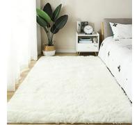 PSHZHIM Tapis Salon Chambre 100 x 130 cm Ne Perd Pas Ses Poils Dessous Antidérapant Moelleux Poils Longs Tapis Salon Moelleux pour Chambre, Couloir, Bureau, Cuisine, Blanc