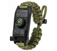 PSK Paracord Bracelet 8-en-1 Kit de survie personnel Couteau de survie urbain et extérieur, allume-feu, brise-verre, sifflet de survie, miroir de signalisation, hameçon et ligne, boussole