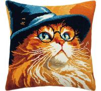 Pskgbxmu Ensemble De Broderie Coussin Au Point De Croix Kits De Points De Croix Estampillés Chaton magique DIY Main Brodé Housse sans Noyau d'oreiller 45x45 cm