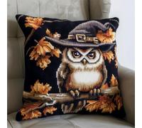 Pskgbxmu Ensemble De Broderie Coussin Au Point De Croix Kits De Points De Croix Estampillés Chouette magique DIY Main Brodé Housse sans Noyau d'oreiller 45x45 cm