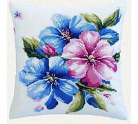 Pskgbxmu Ensemble De Broderie Coussin Au Point De Croix Kits De Points De Croix Estampillés DIY Main Brodé Housse sans Noyau d'oreiller Fleurs colorées 45x45 cm
