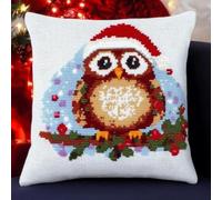 Pskgbxmu Ensemble De Broderie Coussin Au Point De Croix Kits De Points De Croix Estampillés DIY Main Brodé Housse sans Noyau d'oreiller Hibou de Noël 45x45 cm