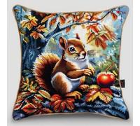 Pskgbxmu Ensemble De Broderie Coussin Au Point De Croix Kits De Points De Croix Estampillés DIY Main Brodé Housse sans Noyau d'oreiller Écureuil 45x45 cm