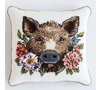 Pskgbxmu Ensemble De Broderie Coussin Au Point De Croix Kits De Points De Croix Estampillés DIY Main Brodé Housse sans Noyau d'oreiller Sanglier 45x45 cm