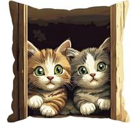 Pskgbxmu Ensemble De Broderie Coussin Au Point De Croix Kits De Points De Croix Estampillés DIY Main Brodé Housse sans Noyau d'oreiller Deux chatons 45x45 cm