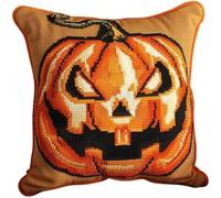 Pskgbxmu Ensemble De Broderie Coussin Au Point De Croix Kits De Points De Croix Estampillés DIY Main Brodé Housse sans Noyau d'oreiller Homme-citrouille 45x45 cm