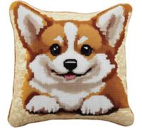 Pskgbxmu Ensemble De Broderie Coussin Au Point De Croix Kits De Points De Croix Estampillés DIY Main Brodé Housse sans Noyau d'oreiller Chien de compagnie 45x45 cm