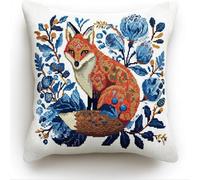 Pskgbxmu Ensemble De Broderie Coussin Au Point De Croix Kits De Points De Croix Estampillés DIY Main Brodé Housse sans Noyau d'oreiller Renard fleur 45x45 cm
