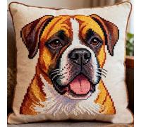 Pskgbxmu Ensemble De Broderie Coussin Au Point De Croix Kits De Points De Croix Estampillés DIY Main Brodé Housse sans Noyau d'oreiller Chien de chasse 45x45 cm