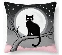 Pskgbxmu Ensemble De Broderie Coussin Au Point De Croix Kits De Points De Croix Estampillés DIY Main Brodé Housse sans Noyau d'oreiller Chat lunaire 45x45 cm