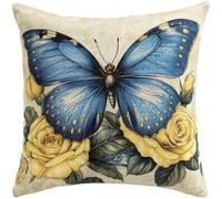 Pskgbxmu Ensemble De Broderie Coussin Au Point De Croix Kits De Points De Croix Estampillés DIY Main Brodé Housse sans Noyau d'oreiller Papillon 45x45 cm