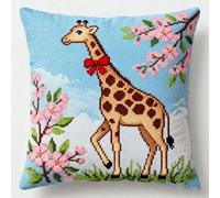 Pskgbxmu Ensemble De Broderie Coussin Au Point De Croix Kits De Points De Croix Estampillés DIY Main Brodé Housse sans Noyau d'oreiller Girafe 45x45 cm