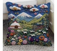 Pskgbxmu Ensemble De Broderie Coussin Au Point De Croix Kits De Points De Croix Estampillés DIY Main Brodé Housse sans Noyau d'oreiller Troupeau de moutons au pied de la montagne 45x45 cm