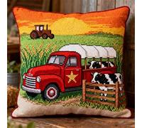 Pskgbxmu Ensemble De Broderie Coussin Au Point De Croix Kits De Points De Croix Estampillés DIY Main Brodé Housse sans Noyau d'oreiller Voiture de campagne 45x45 cm