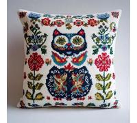 Pskgbxmu Ensemble De Broderie Coussin Au Point De Croix Kits De Points De Croix Estampillés DIY Main Brodé Housse sans Noyau d'oreiller Petit chat fleur 45x45 cm