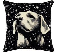 Pskgbxmu Ensemble De Broderie Coussin Au Point De Croix Kits De Points De Croix Estampillés DIY Main Brodé Housse sans Noyau d'oreiller Flocon de neige Chien 45x45 cm