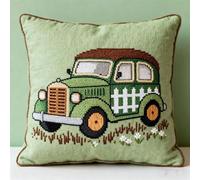 Pskgbxmu Ensemble De Broderie Coussin Au Point De Croix Kits De Points De Croix Estampillés DIY Main Brodé Housse sans Noyau d'oreiller Petite voiture 45x45 cm