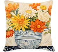 Pskgbxmu Ensemble De Broderie Coussin Au Point De Croix Kits De Points De Croix Estampillés DIY Main Brodé Housse sans Noyau d'oreiller Pot de fleurs 45x45 cm