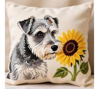 Pskgbxmu Ensemble De Broderie Coussin Au Point De Croix Kits De Points De Croix Estampillés DIY Main Brodé Housse sans Noyau d'oreiller Chiot fleur 45x45 cm