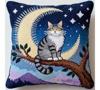 Pskgbxmu Ensemble De Broderie Coussin Au Point De Croix Kits De Points De Croix Estampillés DIY Main Brodé Housse sans Noyau d'oreiller Chat étoile-lune 45x45 cm