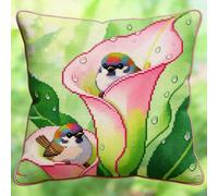 Pskgbxmu Kit Coussin Au Point De Croix 11Ct Le Ensemble De Broderie Sans Noyau D'Oreiller DIY Couture Broderie Kits Oiseau et fleur 45 x 45 cm