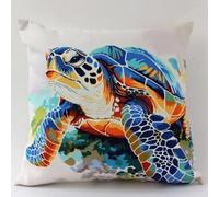 Pskgbxmu Kit Coussin Au Point De Croix 11Ct Le Ensemble De Broderie Sans Noyau D'Oreiller DIY Couture Broderie Kits Tortue marine 45x45 cm