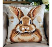 Pskgbxmu Kit Coussin Au Point De Croix 11Ct Le Ensemble De Broderie Sans Noyau D'Oreiller DIY Couture Broderie Kits Lapin 45 x 45 cm