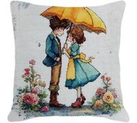 Pskgbxmu Kit Coussin Au Point De Croix 11Ct Le Ensemble De Broderie Sans Noyau D'Oreiller DIY Couture Broderie Kits Couple sous un parapluie 45x45 cm