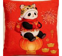 Pskgbxmu Kit Coussin Au Point De Croix 11Ct Le Ensemble De Broderie Sans Noyau D'Oreiller DIY Couture Broderie Kits Bonne année 45 x 45 cm