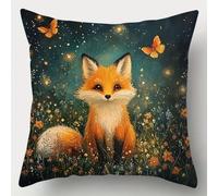 Pskgbxmu Kit Coussin Au Point De Croix 11Ct Le Ensemble De Broderie Sans Noyau D'Oreiller DIY Couture Broderie Kits Papillon renard 45x45 cm