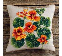 Pskgbxmu Kit Coussin Au Point De Croix 11Ct Le Ensemble De Broderie Sans Noyau D'Oreiller DIY Couture Broderie Kits Feuilles et fleurs vertes 45x45 cm