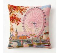 Pskgbxmu Kit Coussin Au Point De Croix 11Ct Le Ensemble De Broderie Sans Noyau D'Oreiller DIY Couture Broderie Kits Parc d'attractions urbain 45 x 45 cm