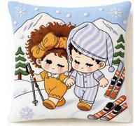 Pskgbxmu Kit Coussin Au Point De Croix 11Ct Le Ensemble De Broderie Sans Noyau D'Oreiller DIY Couture Broderie Kits Amis faisant de la luge 45 x 45 cm