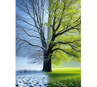 Pskgbxmu Kit estampillée au point de croix 11CT Canevas Broderie Arbre des deux saisons DIY Adultes Débutant Compté Point de Croix art Kits 40x50 cm