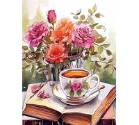 Pskgbxmu Kit estampillée au point de croix 11CT Canevas Broderie Café-bibliothèque DIY Adultes Débutant Compté Point de Croix art Kits 40x50 cm