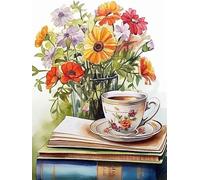 Pskgbxmu Kit estampillée au point de croix 11CT Canevas Broderie Café-composition florale DIY Adultes Débutant Compté Point de Croix art Kits 40x50 cm
