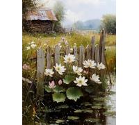 Pskgbxmu Kit estampillée au point de croix 11CT Canevas Broderie Chalet au bord de la rivière DIY Adultes Débutant Compté Point de Croix art Kits 40x50 cm